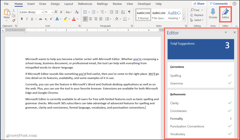 Editor Microsoft în Word pe Windows
