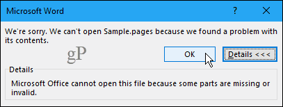 Nu pot deschide documentul Pagini în Word