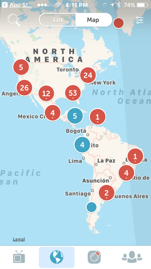 Harta Periscope facilitează spectatorii să găsească fluxuri live din întreaga lume.