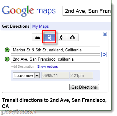 indicații de tranzit în Google Maps