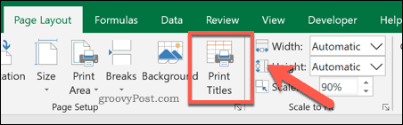 Opțiunea Tile de imprimare Excel