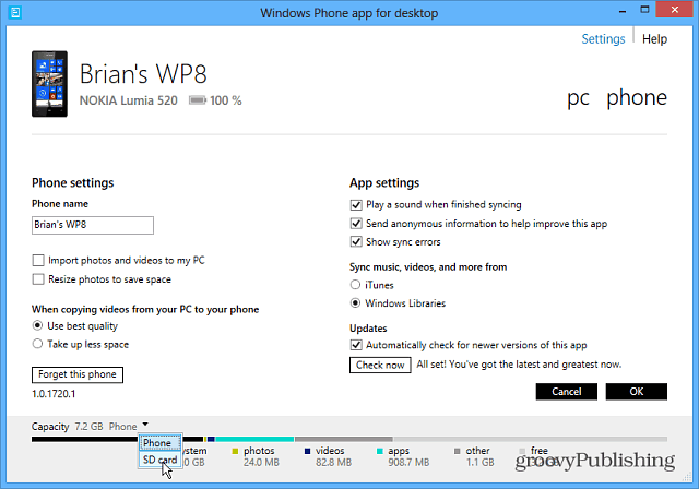 Aplicația Windows Phone pentru desktop
