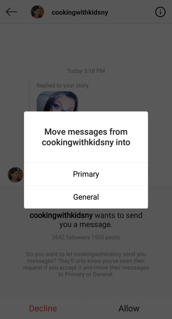 Mesaje directe Mesaje directe din profilul creatorului Instagram, pasul 2.