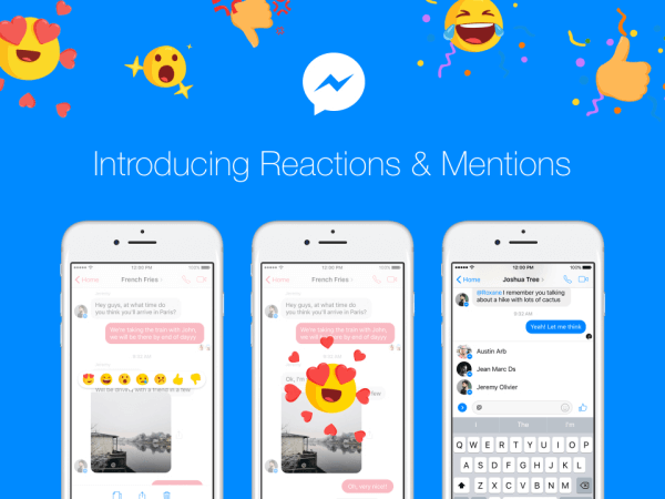 Facebook Messenger lansează reacții și mențiuni la nivel global în următoarele zile.