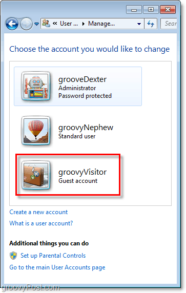 un nume de cont invitat schimbat în Windows 7