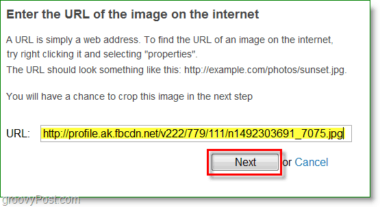 Captura de ecran Gravatar - introduceți adresa URL de imagine