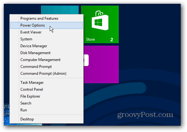 Meniu Power Ecran de pornire Windows 8
