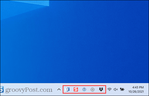 Pictogramele de depășire a colțului din bara de activități în Windows 11