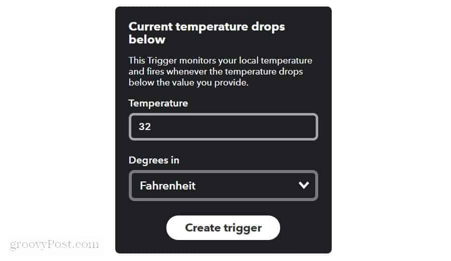 setarea limitei de temperatură meteo în ifttt