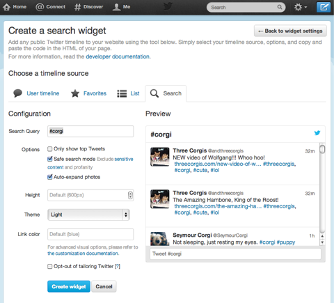 creați un widget de căutare pe Twitter