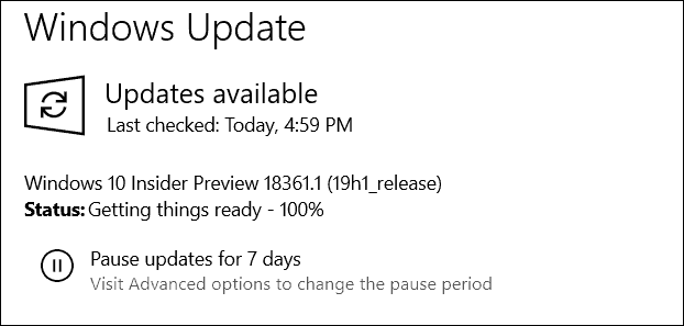 Windows 10 19H1 Previzualizare Build 18361