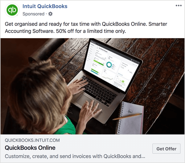 În acest anunț Intuit QuickBooks și pagina de destinație, observați că tonurile de culoare și oferta sunt consistente.
