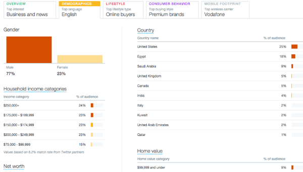 eșantion de informații despre tabul public demografic pe Twitter