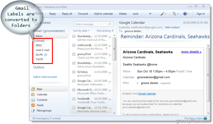 client de e-mail pentru Windows Live Mail, etichetele gmail sunt convertite în folderele din Windows Live Mail