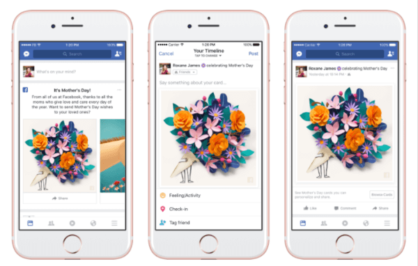 Facebook a lansat carduri personalizate, măști tematice și cadre în Camera Facebook și o reacție temporară „Recunoscătoare” în cinstea Zilei Mamei.