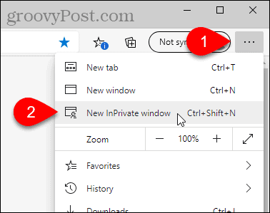 Selectați Noua fereastră privată în Edge
