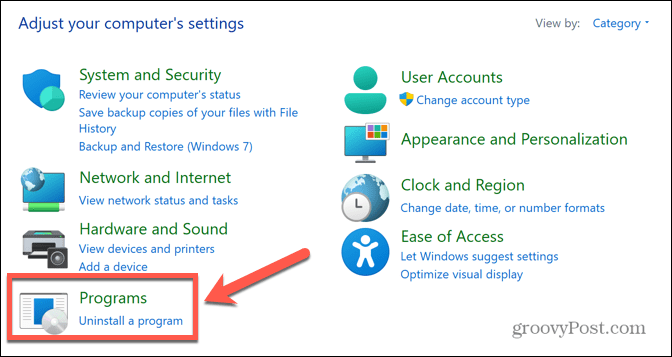 programe din panoul de control Windows