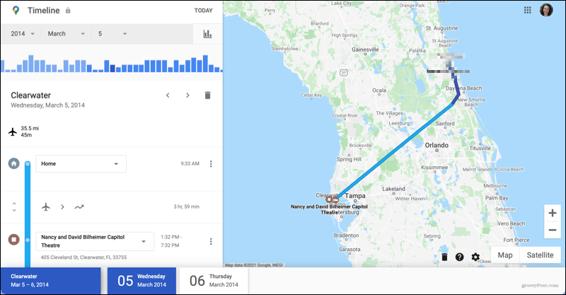 Detalii despre călătorie pe Cronologia Google Maps
