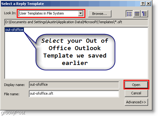 Outlook 2007 - Creare regulă Outlook selectați un șablon
