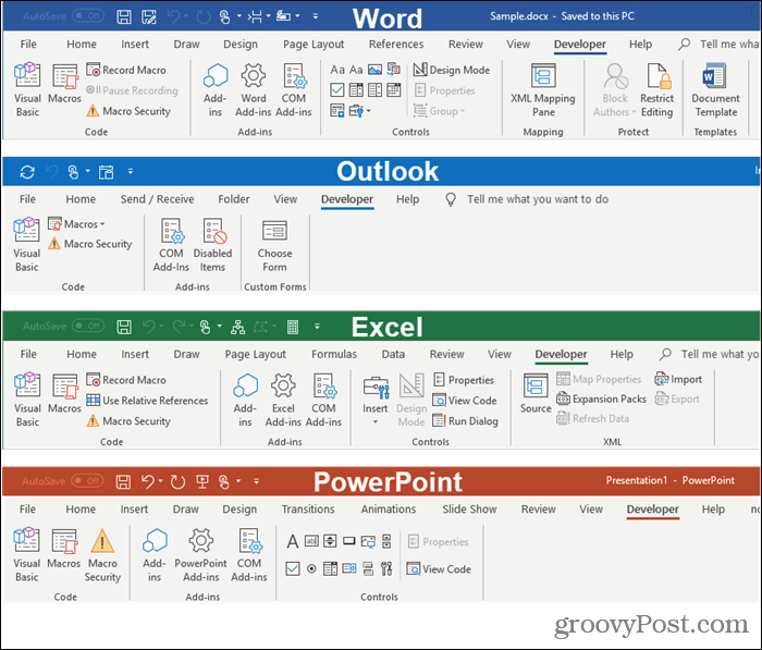 Filele dezvoltatorilor din programele Microsoft Office