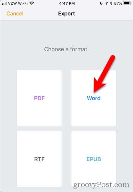 Atingeți Word în Pagini pentru iOS