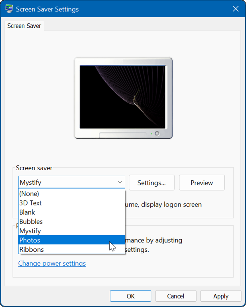 setările de economizor de ecran setează fotografiile ca economizor de ecran pe Windows