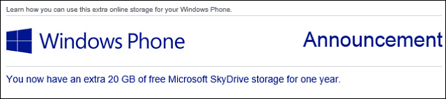 Utilizatorii de telefoane Windows obțin 20 GB spațiu gratuit SkyDrive
