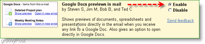 previzualizările Google Docs pot fi activate în setările Labs
