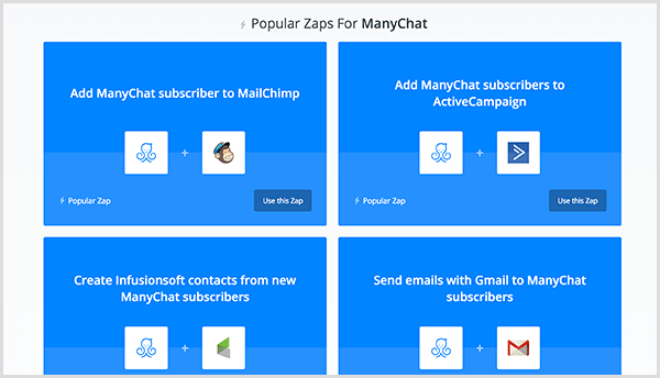 Molly Pitmann spune că integrarea Zapier vă permite să trimiteți o adresă de e-mail pe care un utilizator o furnizează în Messenger către software-ul dvs. de automatizare a e-mailurilor.
