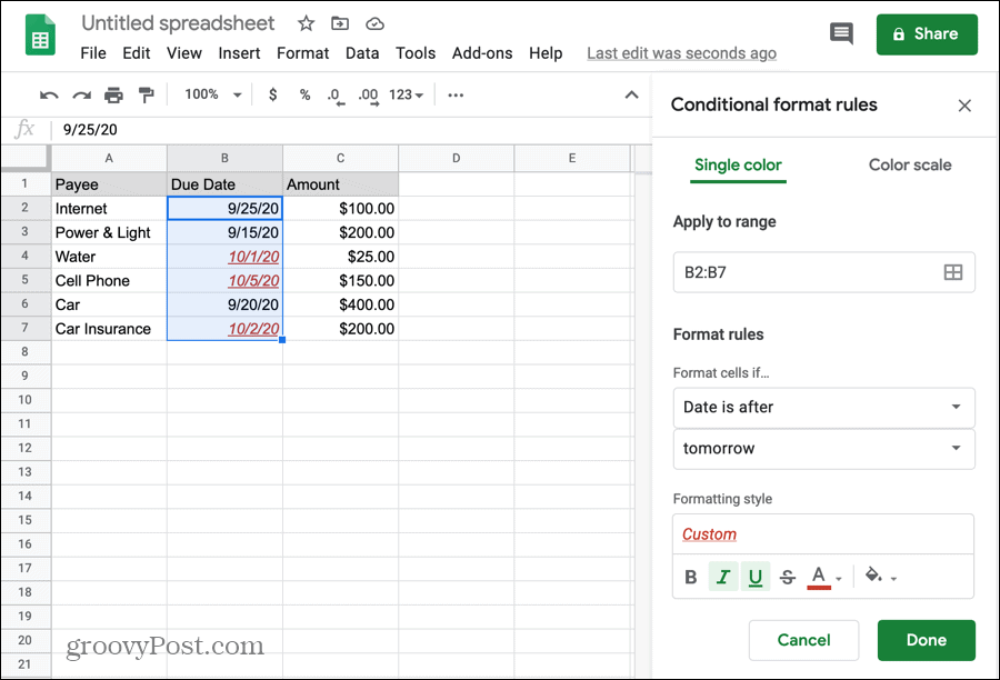 Formatare condiționată pentru date în Foi de calcul Google