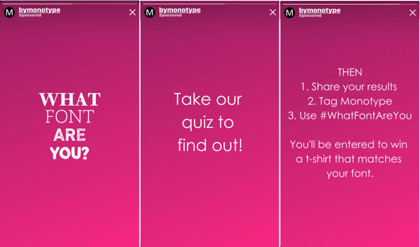 Cum să îmbunătățiți interacțiunea cu povestea Instagram, solicitați adepți DM, exemplul 2 al testului de fonturi de la Monotype