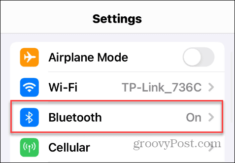 Opțiunea Bluetooth în Setările iOS