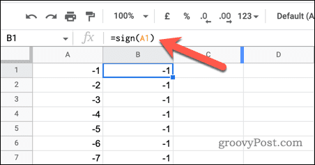 Utilizarea funcției SIGN în Foi de calcul Google