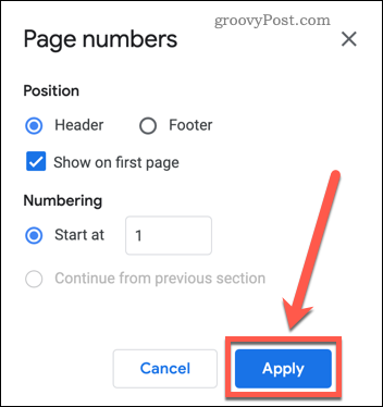 Aplicarea numerelor de pagină unui document Google Docs