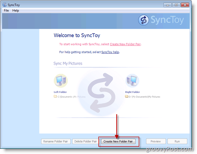 Microsoft SyncToy Creați o nouă captură de ecran pereche de foldere