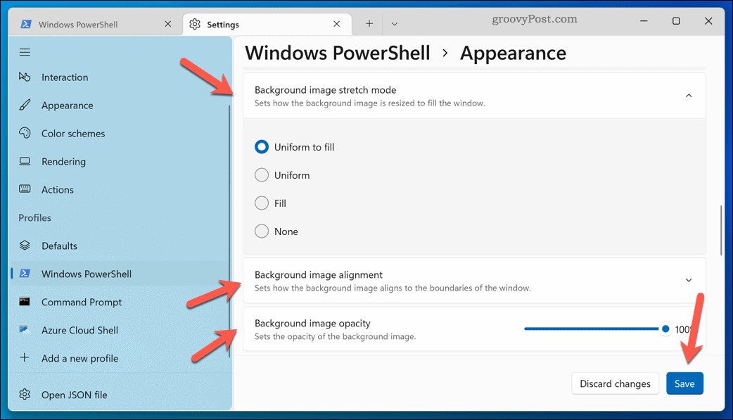 Schimbarea fundalului în Windows Terminal