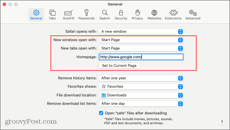 Setări pentru a deschide file noi sau Windows în Safari