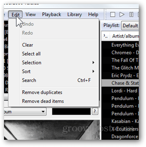 Caracteristicile meniului edit foobar2000 elimină duplicatele și elimină elementele moarte