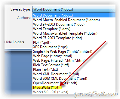 Salvați documentul word ca text formatat prin mediawiki