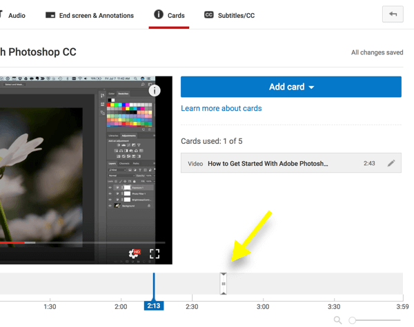 Mutați marcajul în locul în care doriți să apară cardul în videoclipul dvs. YouTube.