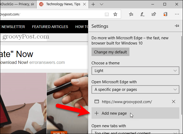 Faceți clic pe Adăugare pagină nouă în Edge
