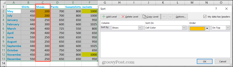 Date sortate personalizate în Excel