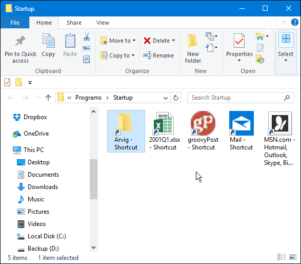 Folder de pornire Windows 10