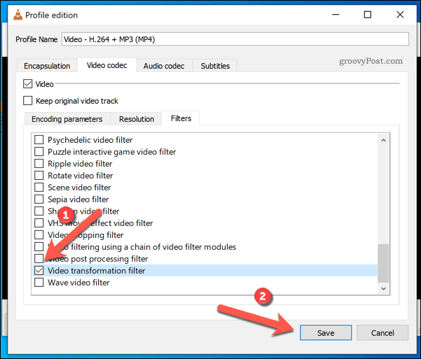 Adăugarea unui filtru de rotație la un videoclip VLC pe Windows