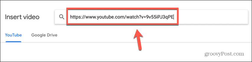 diapozitivele Google au lipit URL-ul youtube
