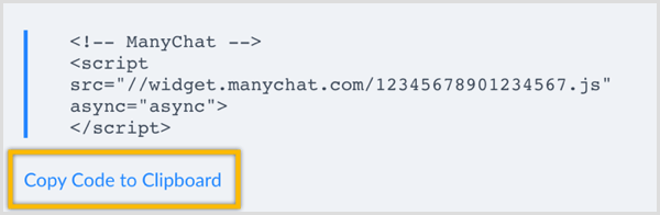 ManyChat Copiază codul în clipboard