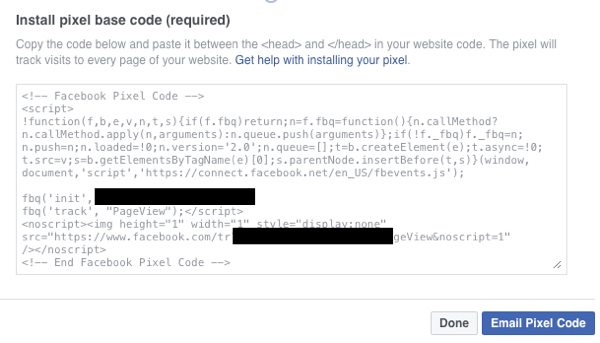 Asigurați-vă că aveți codul de bază Facebook pixel instalat pe site-ul dvs.