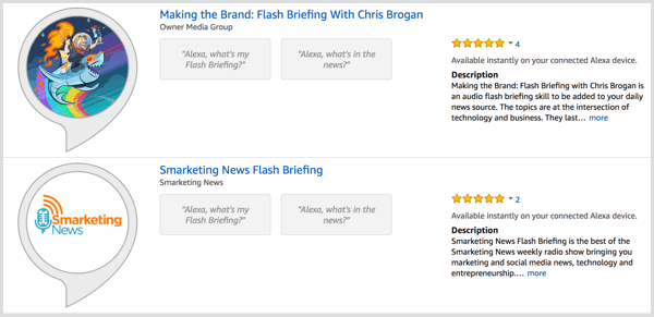 Căutați briefinguri flash în Alexa Skill Store.