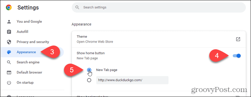Afișați butonul Acasă în Chrome și lăsați butonul Acasă să deschidă pagina Filă nouă
