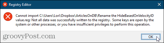 Nu se poate importa fișierul reg pentru Windows Registry
